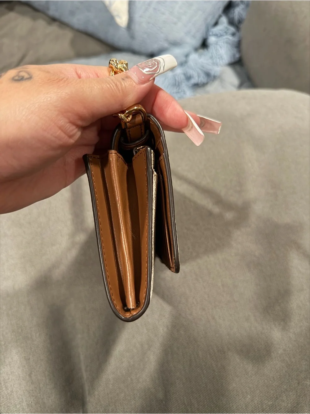 Michael Kors Beige MK Logo Crossbody with Gold Chain